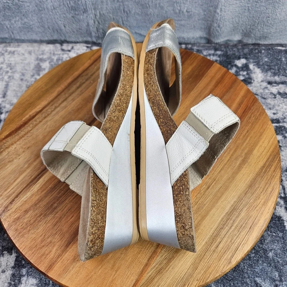 Naot Royalty Women's Soft White/Silver Leather Wedge Slide Sandals EU 39/US 8